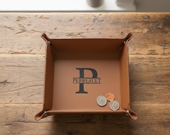 Personalized Vegan Leather Valet Tray: Custom Engraved Desk Organizer