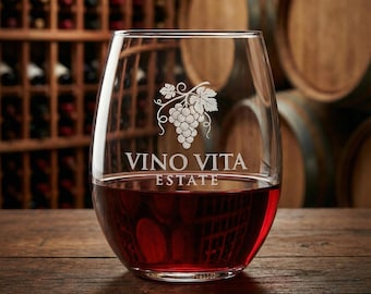 Custom Logo Wine Glasses | Engraved 15 oz Stemless Glass | Corporate and Employee Gifts