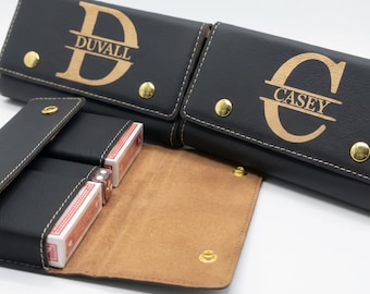 Personalized Leather Card & Dice Set: Engraved Design, Travel Game