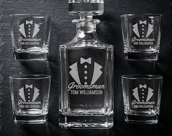 Personalized Whiskey Decanter Set - Custom Engraved Glass Groomsmen Gift