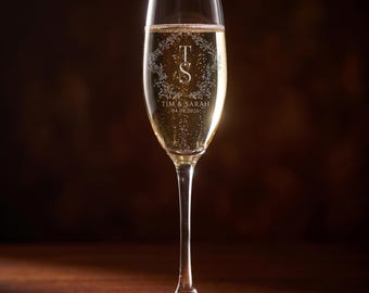 Personalized Champagne Flutes Set, Engraved Wedding Toasting Glasses