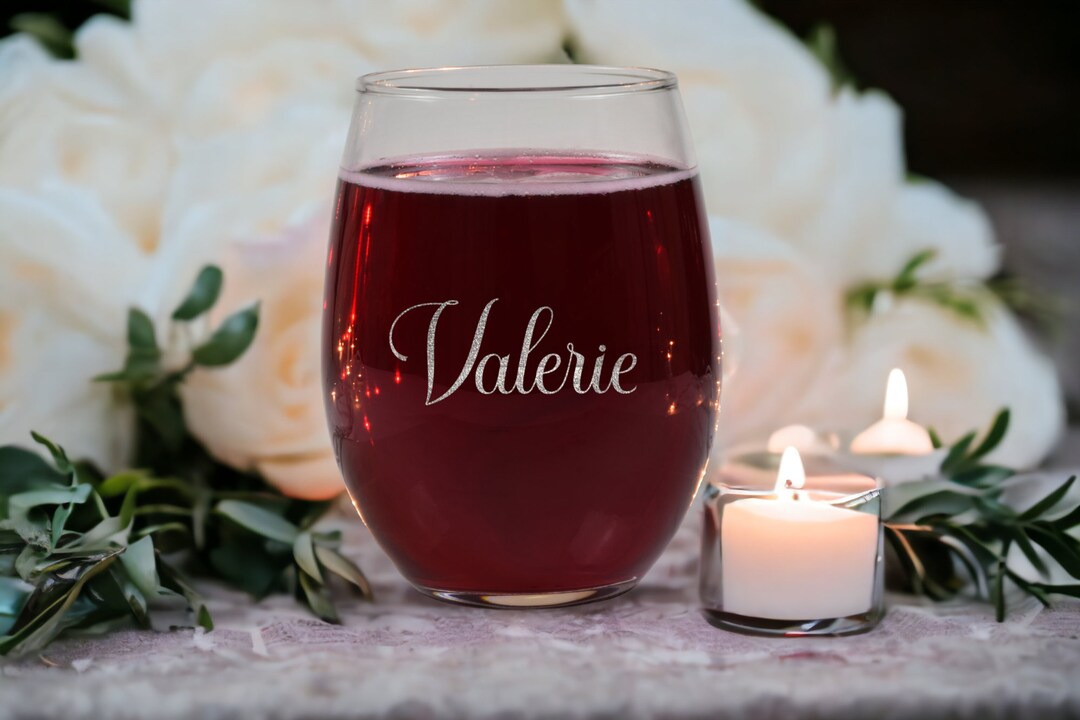 Engraved Wine Glass His & Hers, Wedding Stemless Glass With Name Custom ...