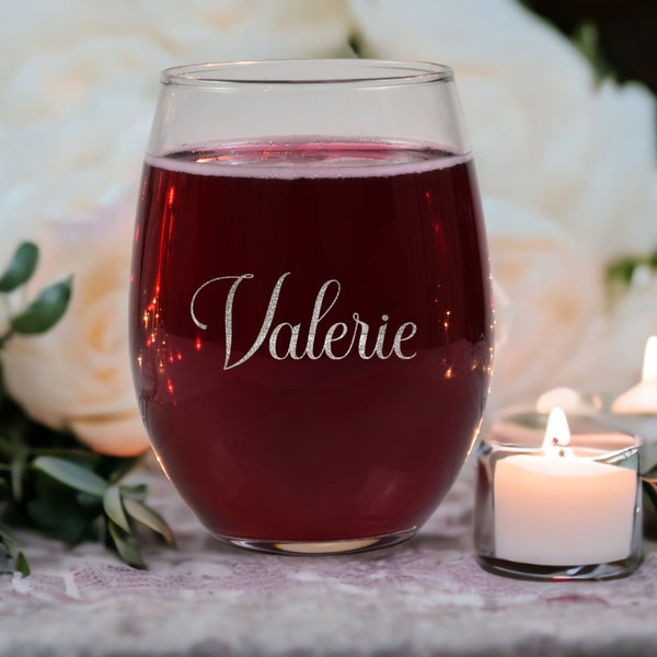 Engraved Wine Glass - His & Hers, Wedding Stemless Glass With Name - Custom Engraved Text - Laser Engraved - Etched Custom Glass - 9oz,15 oz