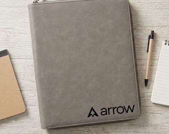 Custom Zippered Padfolio with Company Logo, Bulk Engraved Leatherette Portfolio