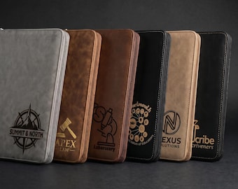 Custom Zippered Padfolio with Company Logo, Bulk Engraved Leatherette Portfolio