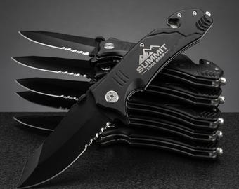 Engraved Rescue Pocket Knife, Custom Aluminum Spring Assisted, Bulk Favor