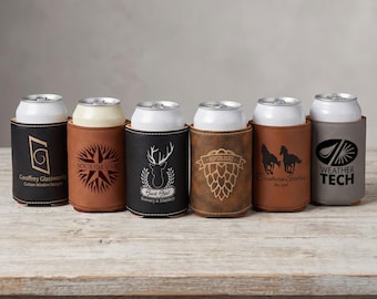 Custom Leatherette Can Cooler With Logo, Bulk Personalized Koozies for Wedding Favors, Corporate Logo