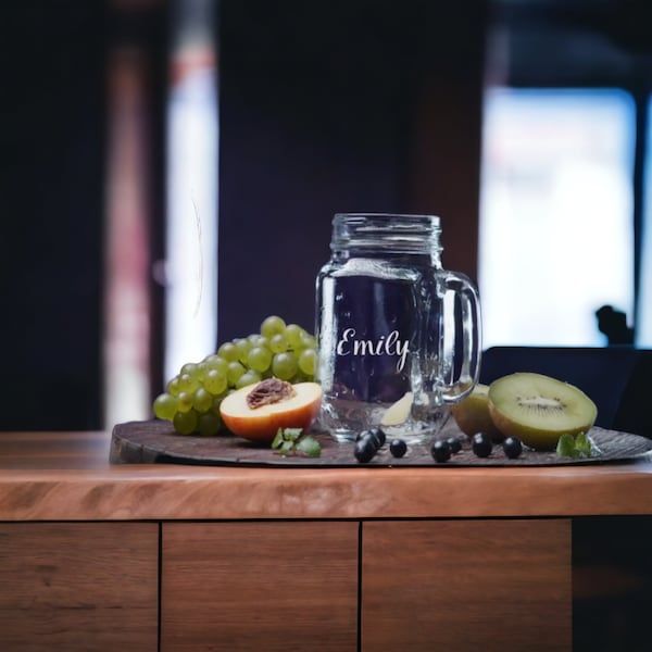 Engraved Mason Jar Mugs, Personalized Jar,  Mason Jar Bridesmaid Gift for Bridesmaid, Groomsmen, Wedding Party, Mom, Dad Gift