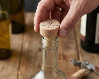 Personalized Wood Wine Stopper - Custom Engraved Wedding Favor