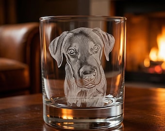 Custom Pet Portrait Whiskey Glass - Engraved Photo Glassware