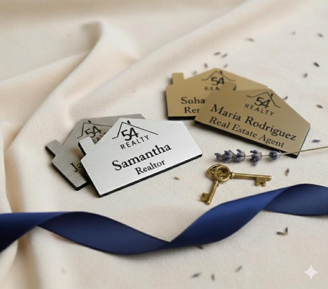 Laser Engraved House-Shaped Magnetic Realtor Name Badge