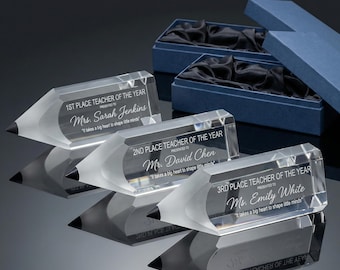 Personalized Crystal Pencil Award - Teacher Appreciation Gift