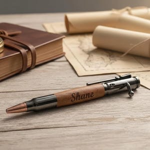 Engraved Bolt-Action Rifle Pen – Personalized Wood Barrel Pen, Groomsmen & Men’s Gift