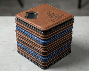 Custom Leather Coasters Bulk with Bottle Opener, Corporate Gifts with Logo