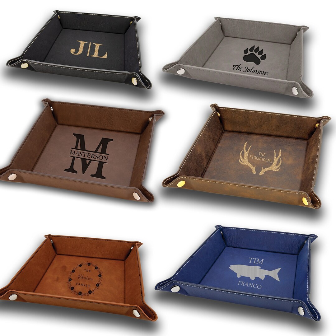 Engraved Leather Tray , Office Gift , Leather Valet Catchall Tray, Men's Valet Tray