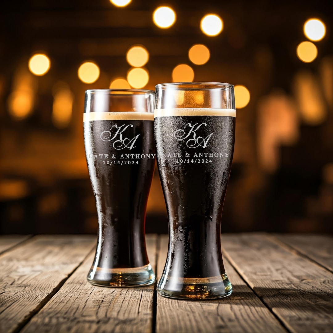 Personalized Pilsner Glass Set, 16oz, Beer Glass, Custom Wedding Gift ...