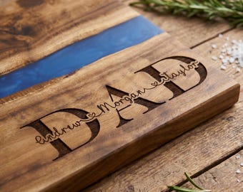 Personalized Resin River Cutting Board, Custom Engraved Dad Gift
