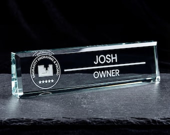 Personalized Glass Desk Name Plate With Logo