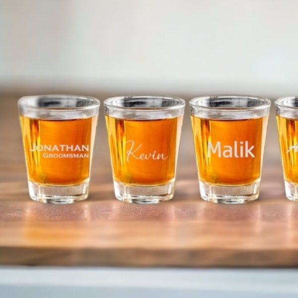 Engraved Shot Glasses  - 2 oz - Groomsman Gift, Bachelor Party Gift, Best Man Gift, Wedding Favor & Decor, Gift For Him