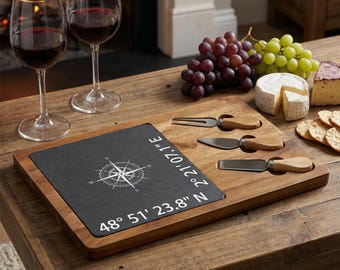 Coordinates Cheese Board, Personalized New Home Gift For Couple