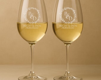 Custom Wine Glasses Set of 2, Personalized Wedding Gift for Couple