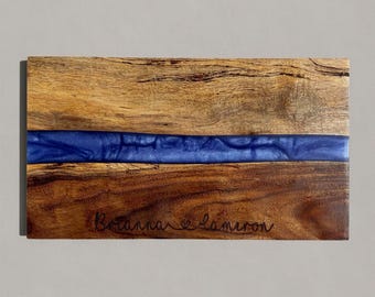 Personalized Resin River Charcuterie Board - Heart and Names Engraved