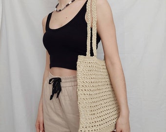 Tote Bag Women, Crochet Bag Women, Natural Raffia Bag, Crochet Handmade Bag, Shoulder Summer Beach Bag, Paper Bag, Boho Bag, Gift for Her