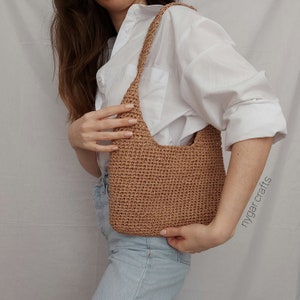 Crochet Bag, Crochet Bag Women, Natural Raffia Bag, Handmade Shoulder Bag, Summer Bag, Boho Raffia Bag, Gift for Her, Handmade Bag Women