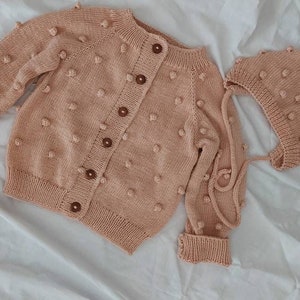 Knit Cardigan, Knit Bonnet, Baby Knit, Baby Girl Cardigan, Knit Baby Set, Handmade Soft Baby Cardigan and Bonnet Set, Gift for Baby Girl