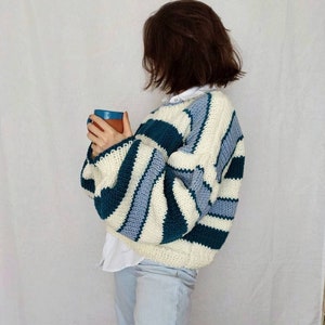 Striped Knit Sweater Women, Multicolor Chunky Sweater, Oversize Handmade Knitwear for Women, Gift for Her image 2