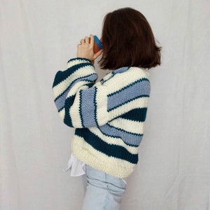 Striped Knit Sweater Women, Multicolor Chunky Sweater, Oversize Handmade Knitwear for Women, Gift for Her image 7