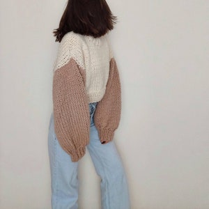Multicolor Chunky Oversize Handknit Crop Sweater, Cozy Handmade Knitwear for Women