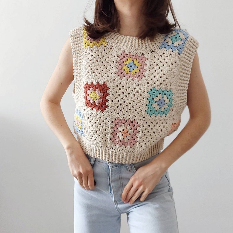 Crochet Vest, Square Vest Women, Handmade Vest Top, Boho Crochet, Crochet Summer Blouse, Gift for Her image 1