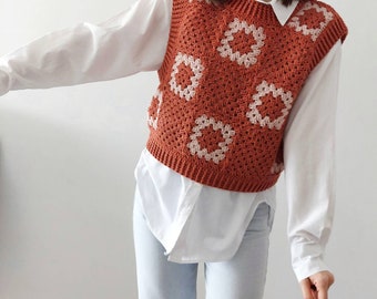 Handmade Crochet Vest Top: Boho Square Vest, Summer Blouse