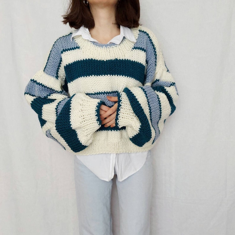 Striped Knit Sweater Women, Multicolor Chunky Sweater, Oversize Handmade Knitwear for Women, Gift for Her image 4