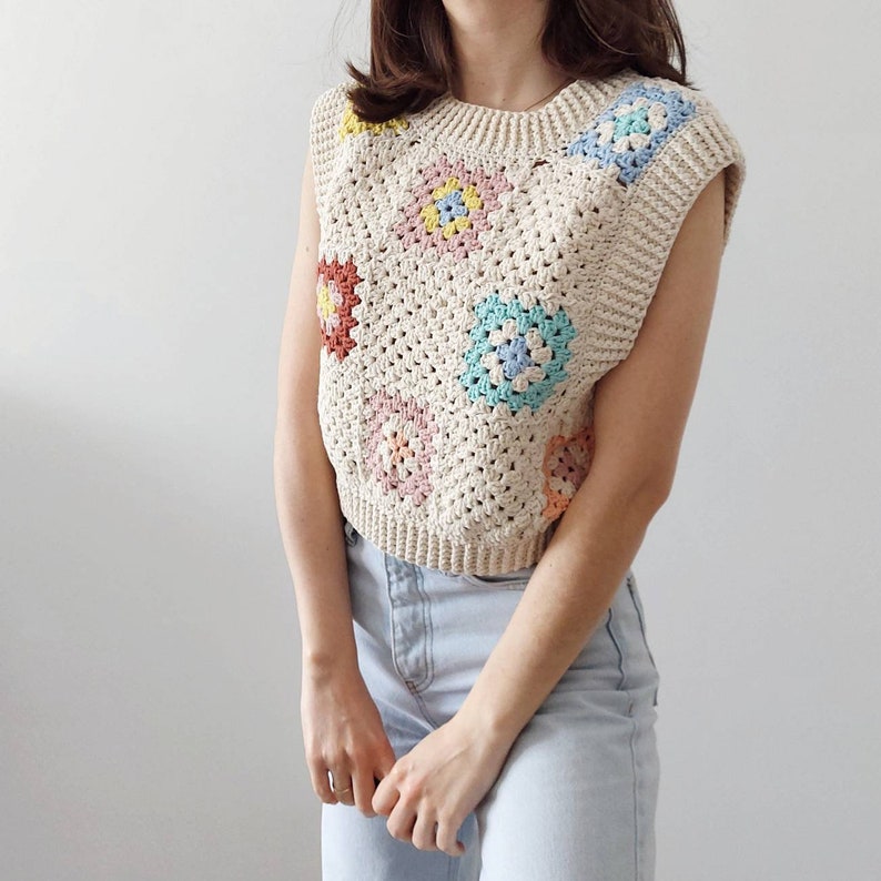 Crochet Vest, Square Vest Women, Handmade Vest Top, Boho Crochet, Crochet Summer Blouse, Gift for Her image 2