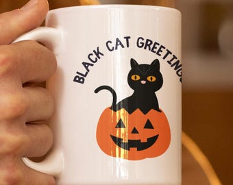 Black Cat Halloween Mug, Cute Halloween Coffee Mug, Pumpkin Cat Mug, Cat Lover Gift, Spooky Season Mug, Halloween Gift - 11oz or 15oz
