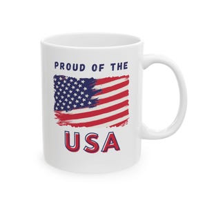 USA Flag Coffee Mug: Patriotic White Ceramic Drinkware (11oz or 15oz)