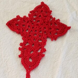 Hand-Crocheted Cross Bookmark - Red - 8 1/4&quot; by 4 1/4&quot;