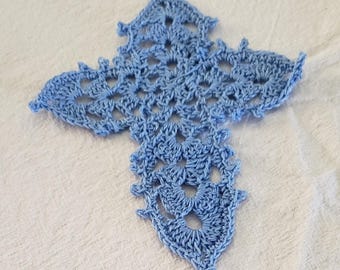 Hand-Crocheted Cross Bookmark - Blue - 8 1/4" by 4 1/4"