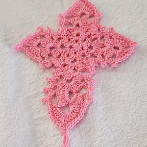 Hand-Crocheted Cross Bookmark - Pink - 8 1/4&quot; by 4 1/4&quot;