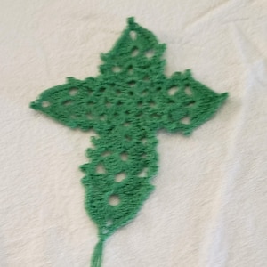 Hand-Crocheted Cross Bookmark - Kelly Green - 8 1/4&quot; by 4 1/4&quot;