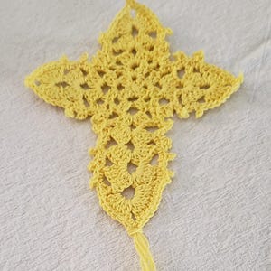 Hand-Crocheted Cross Bookmark - Yellow - 8 1/4&quot; by 4 1/4&quot;