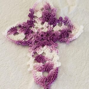 Hand Crochet Cross Bookmark - Variegated Purple - 8 1/4&quot; by 4 1/4&quot;