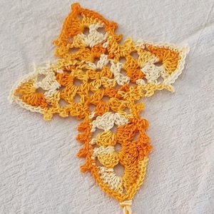 Hand-Crocheted Cross Bookmark - Variegated Gold - 8 1/4&quot; by 4 1/4&quot;