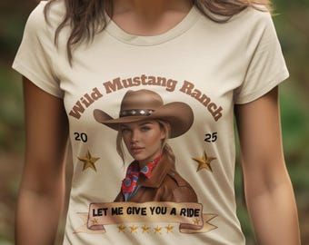 Camiseta vaquera Wild Mustang Ranch, camiseta vaquera del oeste, camiseta de chica campestre, camiseta de moda rodeo, regalo para amantes de los caballos para mujeres.