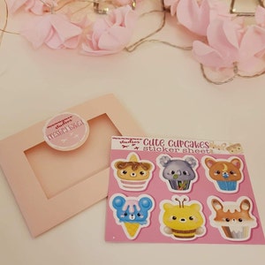 Cute animal cupcakes | bakery box | handmade stickers