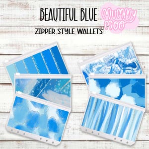 Lindos envelopes de dinheiro A6 azuis com zíper | individuais e pacotes | Mummymoostudios