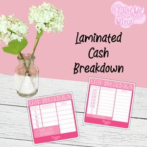 Laminated Cash breakdown | cash deposit | mummymoostudios
