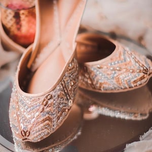 Gold & Silver Sequined Ballet flat shoes, Embroidered Handmade Khussa Mojari Jutti, Party Shoes, Bridal wedding shoes flat, Punjabi juttis